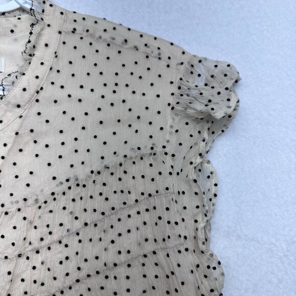 Sundance Silk Chiffon Polka Dot Ruffle Cap Sleeve Top Size Large Cream Coquette - Picture 6 of 11